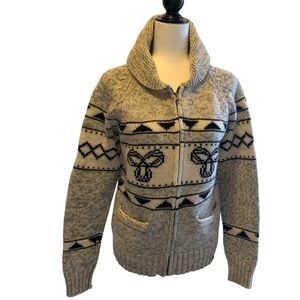 Aritzia TNA Sweater SeatoSky Cowichan Lambs Wool Zip Jacket Cream Grey Black M/L